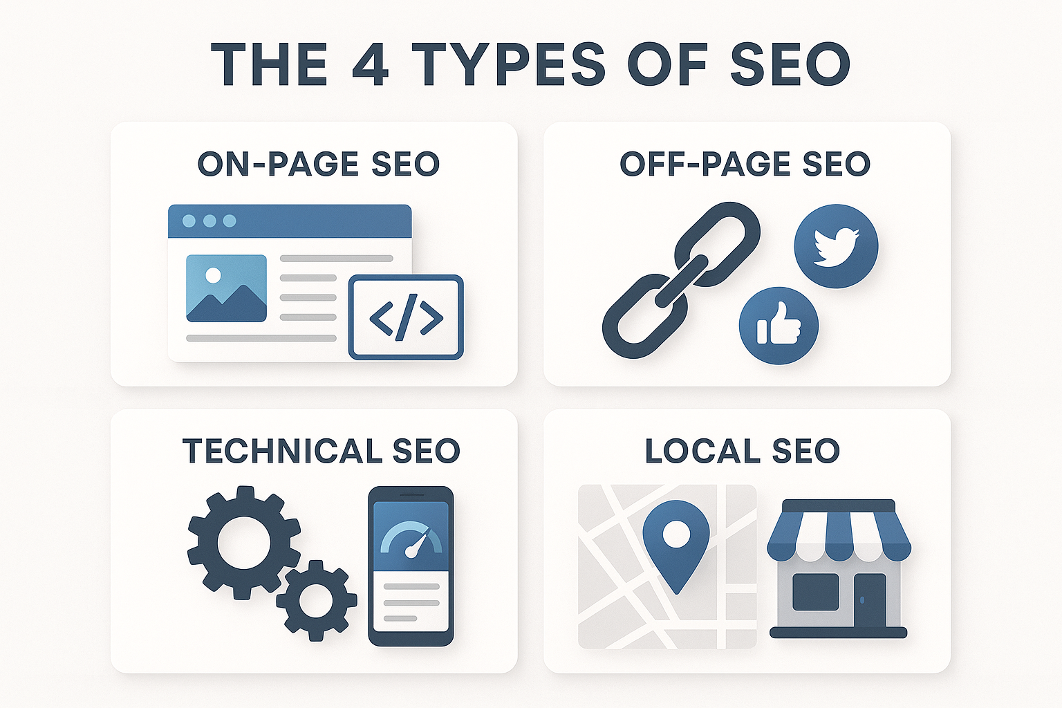 The 4 types of SEO from Visibility Vault in Wichita, Kansas.