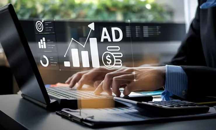 Businessman Works Laptop Showing Business Analytics Dashboard By Ai With Charts